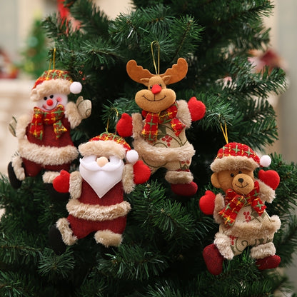 Festive Christmas Tree Ornaments - Santa, Snowman, Reindeer & Bear Figures With Red & White Scarves, Golden Balls & Red Bows - Perfect For Holiday Decor, Christmas Decorations