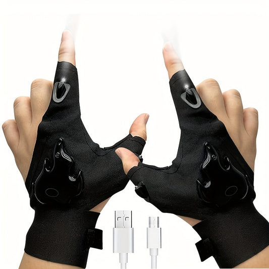 1 Pair Rechargeable Finger Light Gloves - Super Bright LED Flashlight, Hands-Free Lighting, Convenient USB Charging - Perfect for Outdoor Camping Fishing Gadgets and Tools
