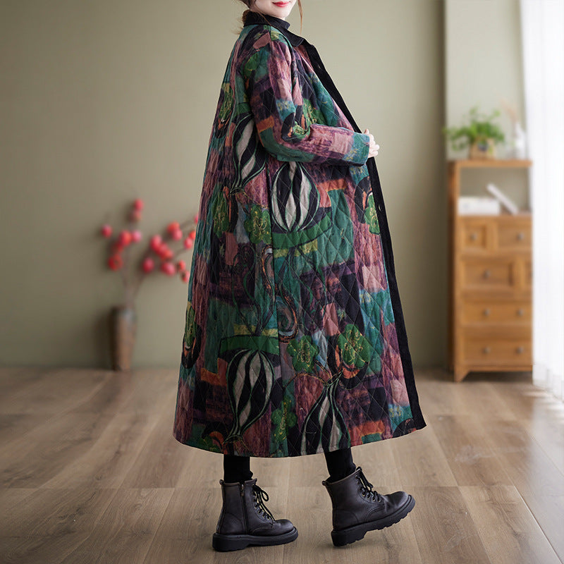 New Vintage Ethnic Print Loose Long Sleeve Coat For Women