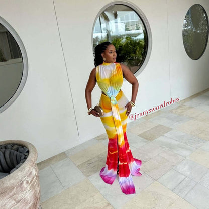 Elegant Gradient-Color Strap Design Bodycon Maxi Dress For Women