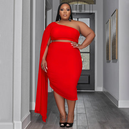 New Fashion Women's High-elastic Off-shoulder Long-train Sleeve Pleated Two-piece Set