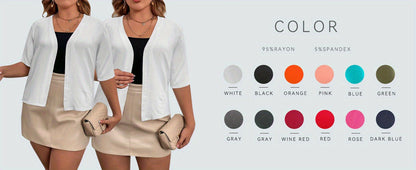 Plus Size Chic Rib-Knit Cardigan - Elegant, Durable & Stretch Fabric for Spring/Summer Comfort