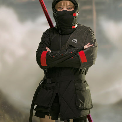 Mid-length Black Hooded Cotton Coat