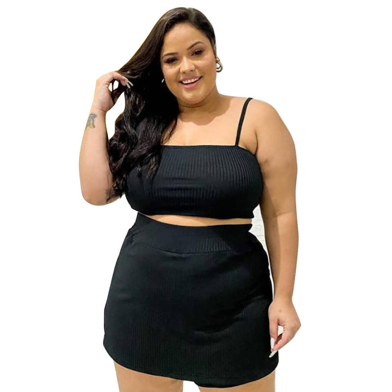 Hips-hugging Suspender Two-piece Solid-color Culotte Set Fashionable And Elegant