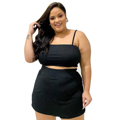 Hips-hugging Suspender Two-piece Solid-color Culotte Set Fashionable And Elegant