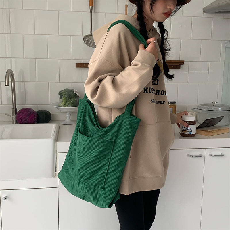 One-shoulder Large Capacity Corduroy Bag Leisure Shopping Bag