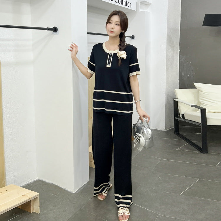 Fashionable Minimalist Relaxed-fit Short-sleeve Top Pants