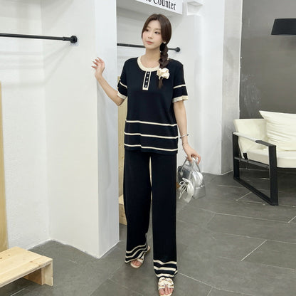 Fashionable Minimalist Relaxed-fit Short-sleeve Top Pants