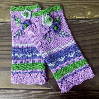 Handmade Crochet Fingerless Gloves - Vintage Embroidered Arm Warmers for Women