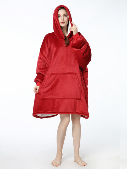 RONGTAI Oversized Wearable Pajamas With Big Pockets,Soft Plush Sweatshirt Hooded Popular Tops One Size Fits