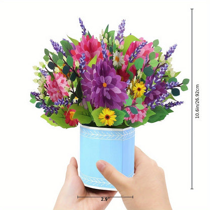 1pc Exquisite 3D Pop Up Spring Bouquet Greeting Card - Handmade Paper Carved Cartoon Card for Birthday, Spring Wedding, Anniversary, Get Well, Sympathy - Unique Party Favors, Decorative Gift Supplies with Delicate Floral Desi