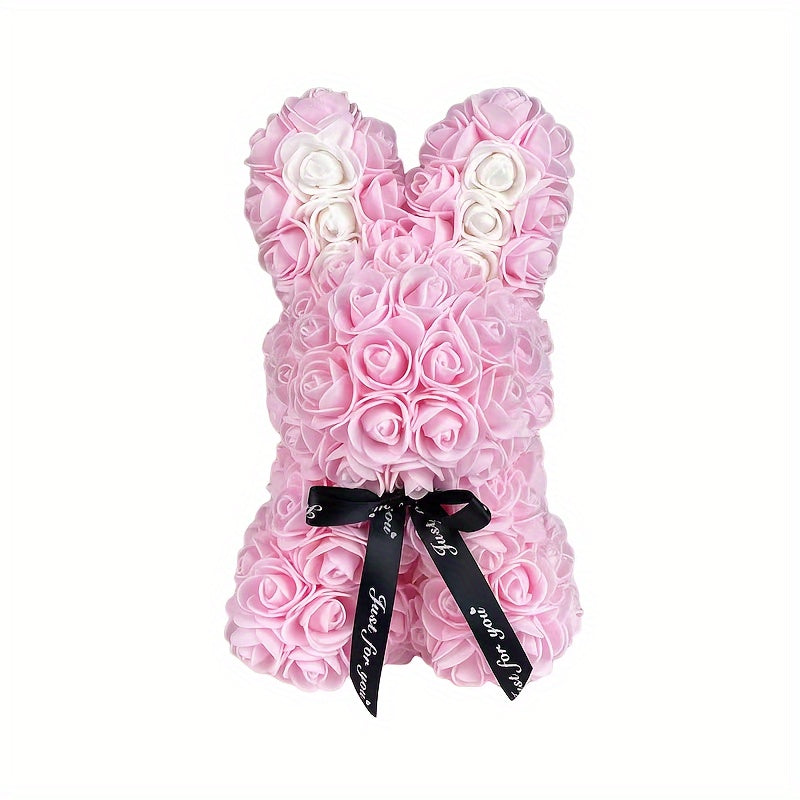 Eternal Flower Confession Rabbit - Artificial Rose Bouquet Gift Box, PE Simulation Roses for Valentine's Day, Christmas, Mother's Day, Hanukkah, Juneteenth - Romantic Plastic Floral Arrangement for Wife, Girlfriend, Proposal,