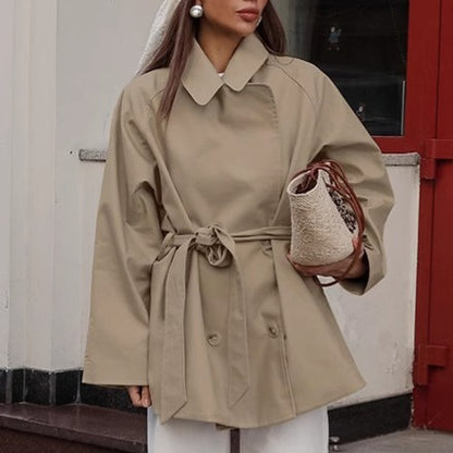 Trench Coat Women's Long Khaki Workwear Lace-up Long Sleeve Coat