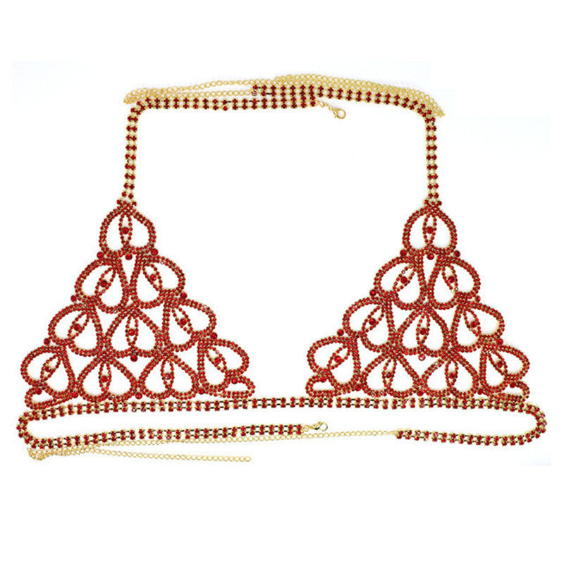 Sexy Bikini With Heart-shaped Rhinestone Claw Chain On Body Chain