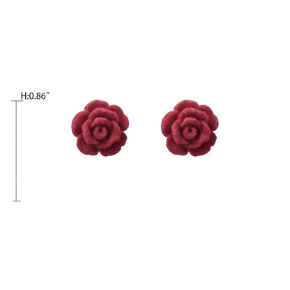 Red Rose Flower Velvet Stud Earrings High-end Retro Ear Decoration Jewelry For Women