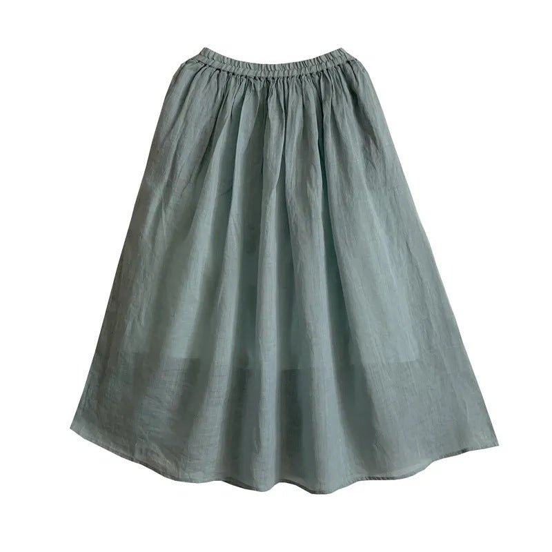 Elastic Waist Literary Retro Cotton And Linen Skirt With Crotch Cover