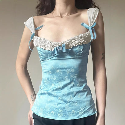 Youthful Lace And Bowknot Patchwork Camisole