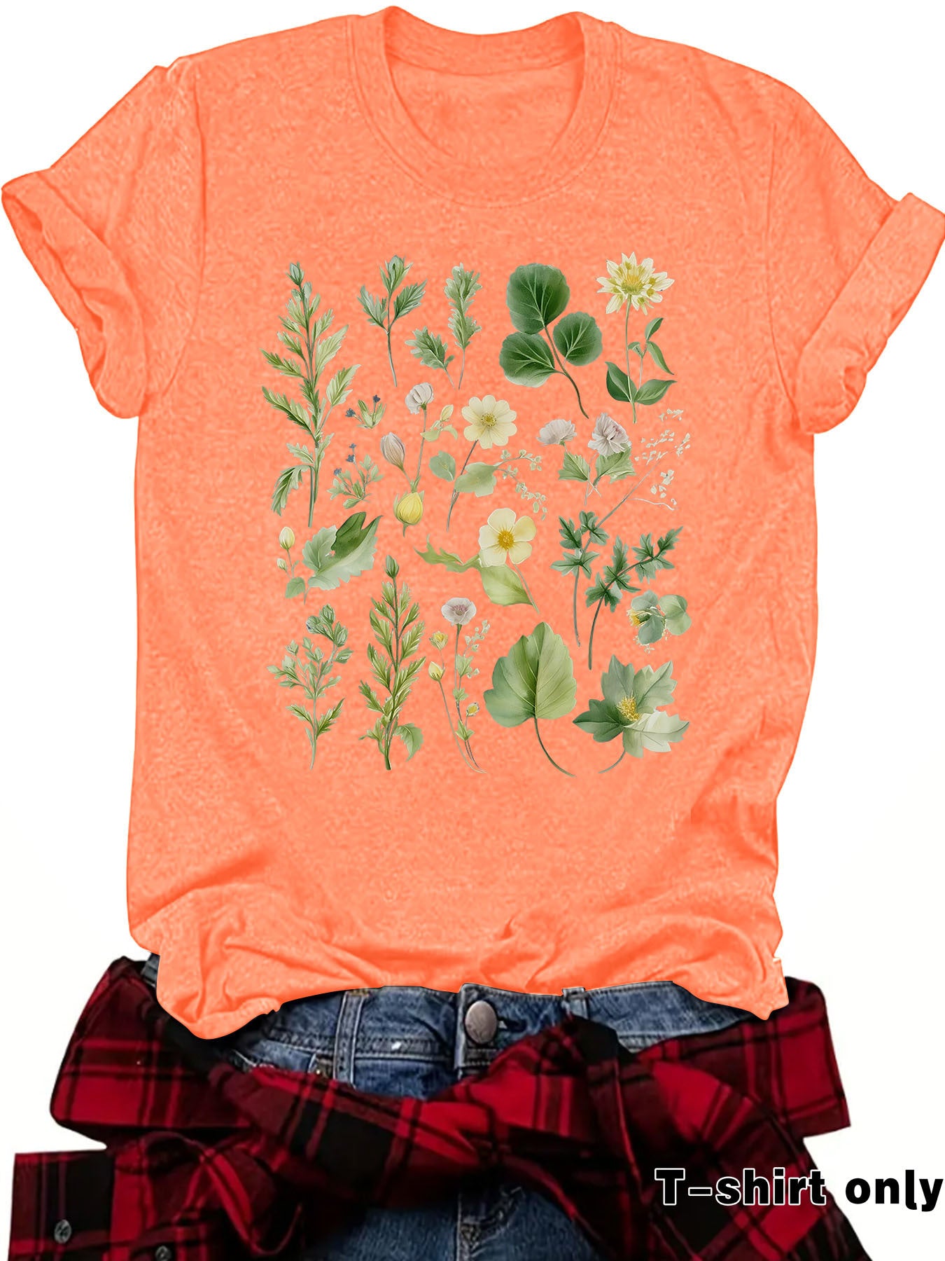 Fashionable Loose-fitting Casual Short-sleeve Top With Floral Print