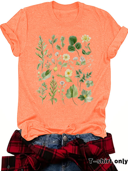 Fashionable Loose-fitting Casual Short-sleeve Top With Floral Print