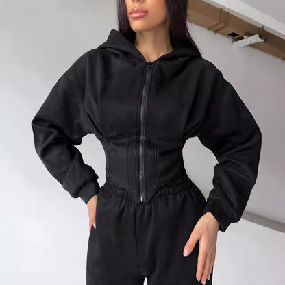 Women's Solid-Colored Hooded Sweater And Pants Set