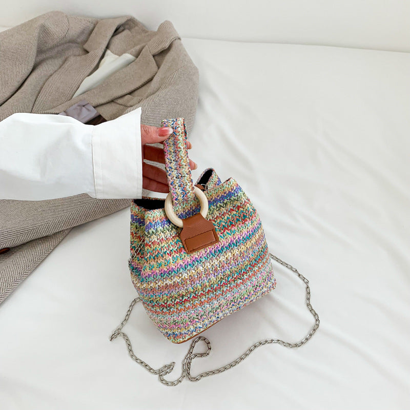 Spring Shoulder Fashion Simple Chain Bucket Bag