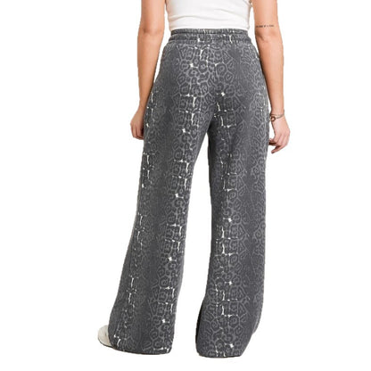 Fashionable Casual Hooded Sweatshirt And Wide Leg Pants Leopard Print Set