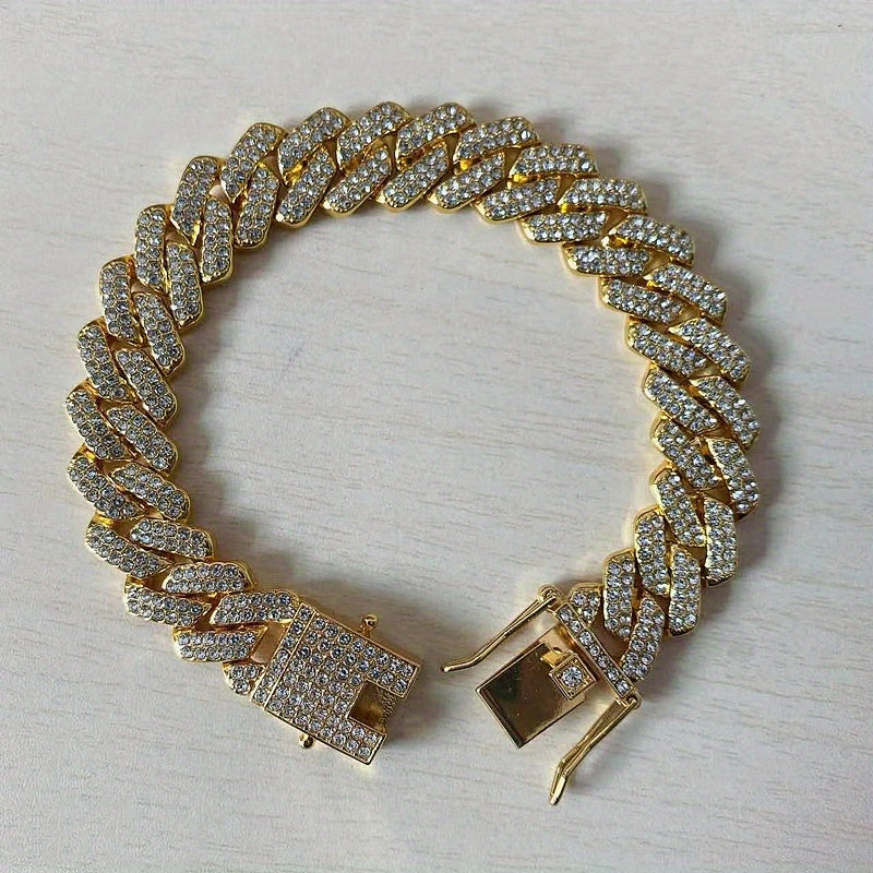 Men's Cuban Link Iced Out Necklace with Color Chains and Paved Rhinestones, Rapper CZ Cuban Chain Necklace for Women, Hip Hop Jewelry Gift