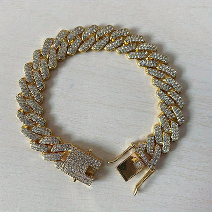 Men's Cuban Link Iced Out Necklace with Color Chains and Paved Rhinestones, Rapper CZ Cuban Chain Necklace for Women, Hip Hop Jewelry Gift