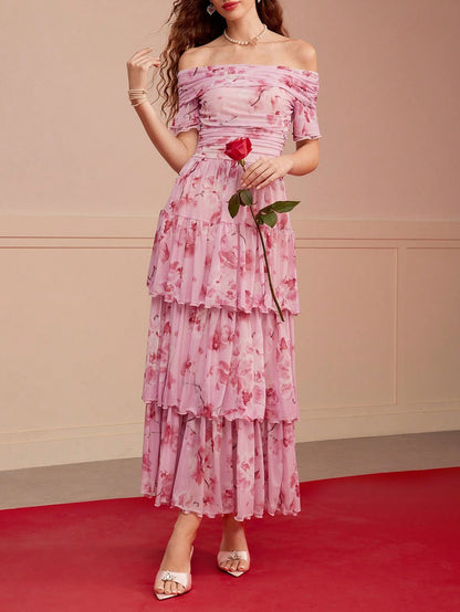 Floral Off-the-Shoulder Tiered Maxi Dress