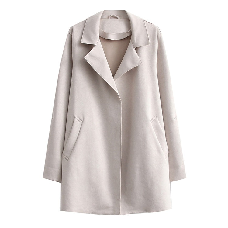 Women's Fashionable Suede Mid-length Trench Coat