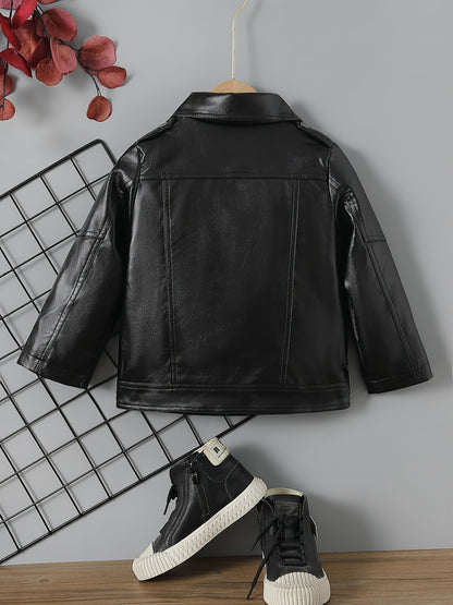 Children's Lapel PU Leather Jacket Zipper Coat Top For Girls And Boys Kids Clothes