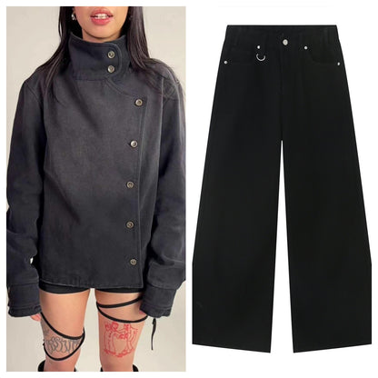 Washed Long-sleeve Denim Jacket For Couples
