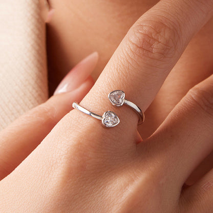 S925 Sterling Silver Double Heart-shaped Open Ring Valentine's Day Gift Heart-shaped Ring