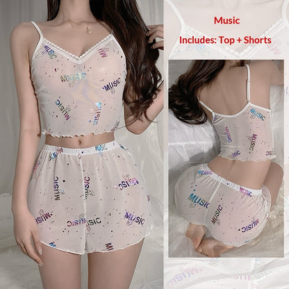 Leopard-print Pajama Set For Women Camisole And Shorts
