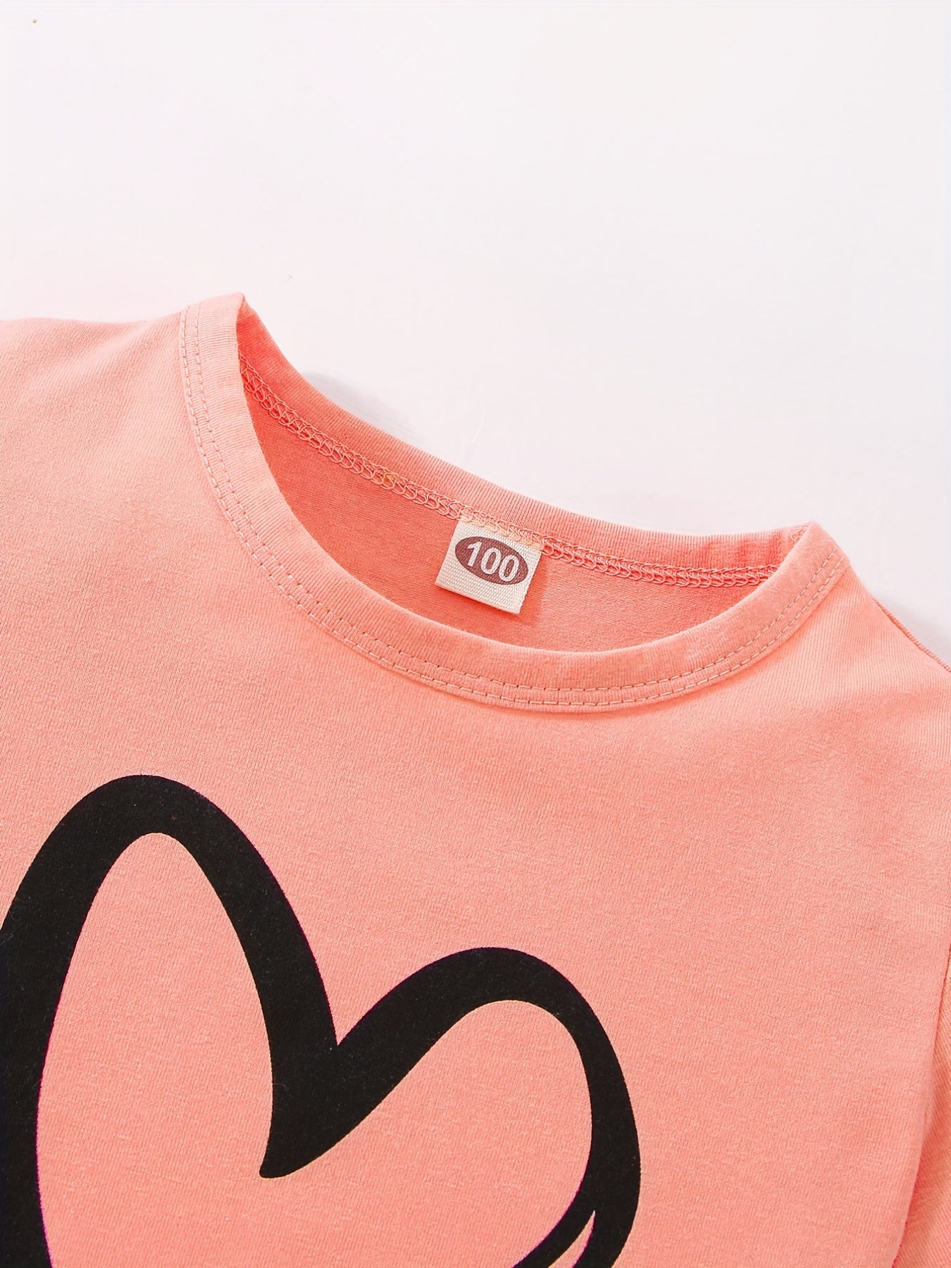 Girls' Fashion Set: Heart Print Round Neck Short Sleeve T-Shirt & Sweatpants 2pcs Casual Cotton Outfit, Perfect for Outdoor
