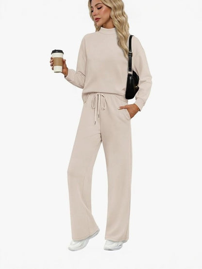 Women's Casual Suit Long-sleeved Wide-leg Pants Two-piece Set