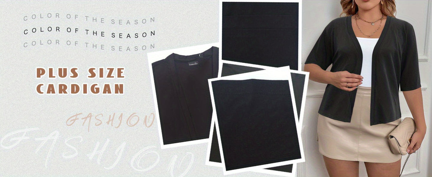 Plus Size Chic Rib-Knit Cardigan - Elegant, Durable & Stretch Fabric for Spring/Summer Comfort