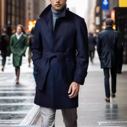 Men's Raglan Sleeves Woolen Coat Fashion Polo Collar Mid-length