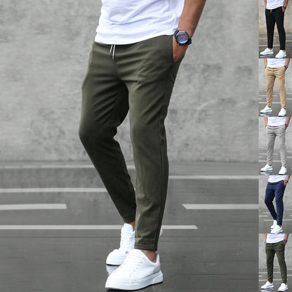 Men's Casual Pants With Pockets Fashion Slim Fit Drawstring Trousers