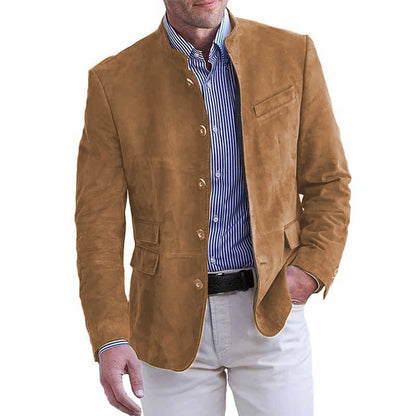 Men's Business Casual Suit Jacket Autumn Winter Fashion Commuter Daily Basic Blazer Solid Stand Collar Jacket Men's Clothing