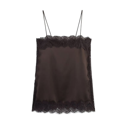 New Silk-satin Lace Top And Lace Midi Skirt