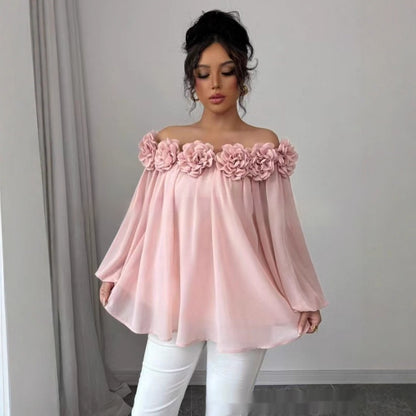 Backless 3D Floral Puffy Tube Top With A Strapless Neckline