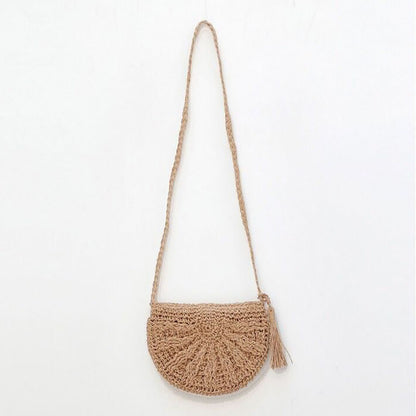 Women's Fashion Casual Handmade Straw Woven Shoulder Tassel Beach Bag