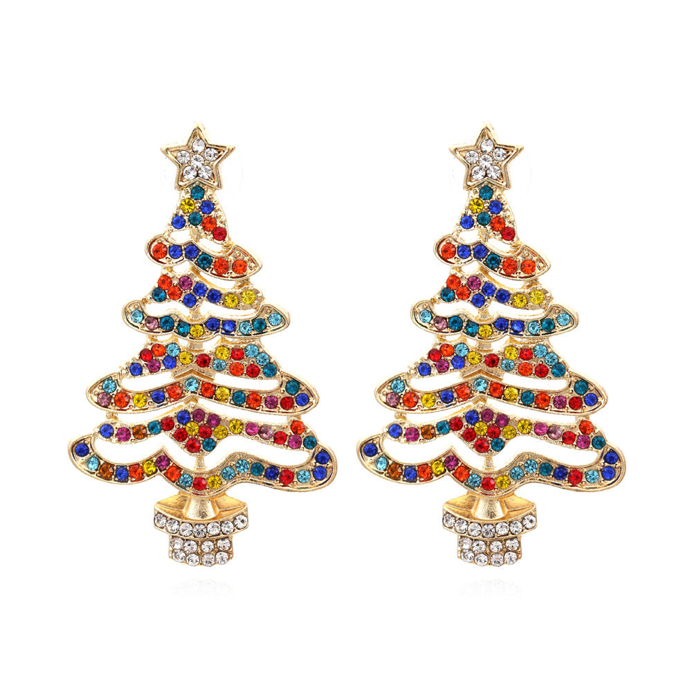 Hollow Out Christmas Tree Earrings With Diamonds