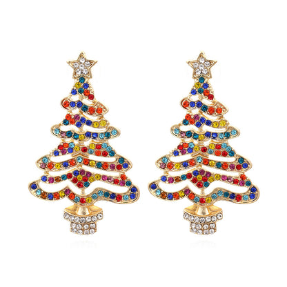 Hollow Out Christmas Tree Earrings With Diamonds