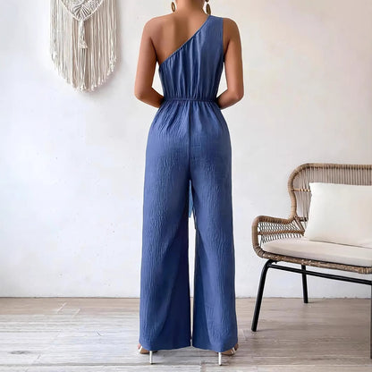 Women's Casual Wide-leg Jumpsuit With Shoulder Strap And Waist Tie