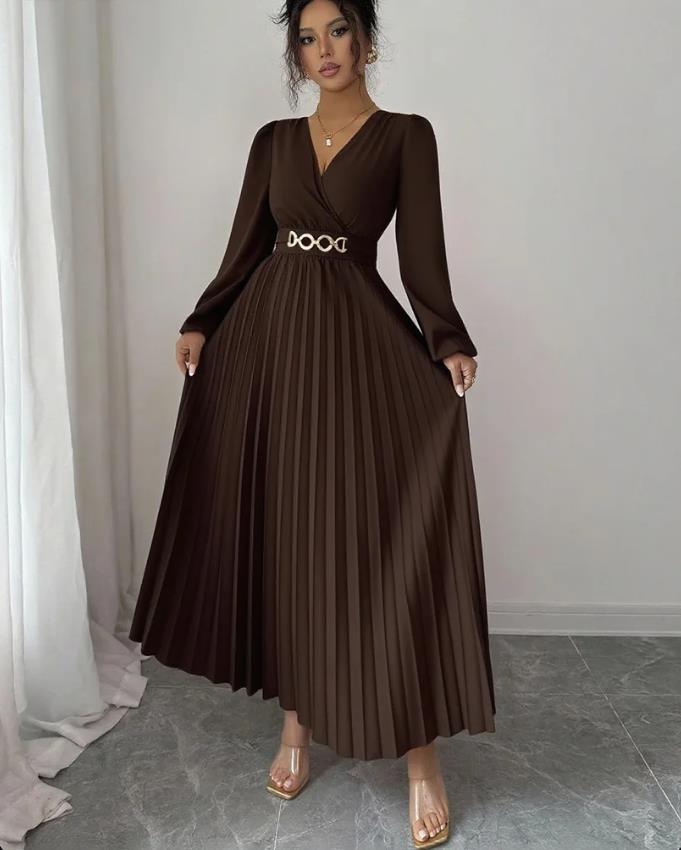 Women's Solid-color Casual Chic V-neck Dress