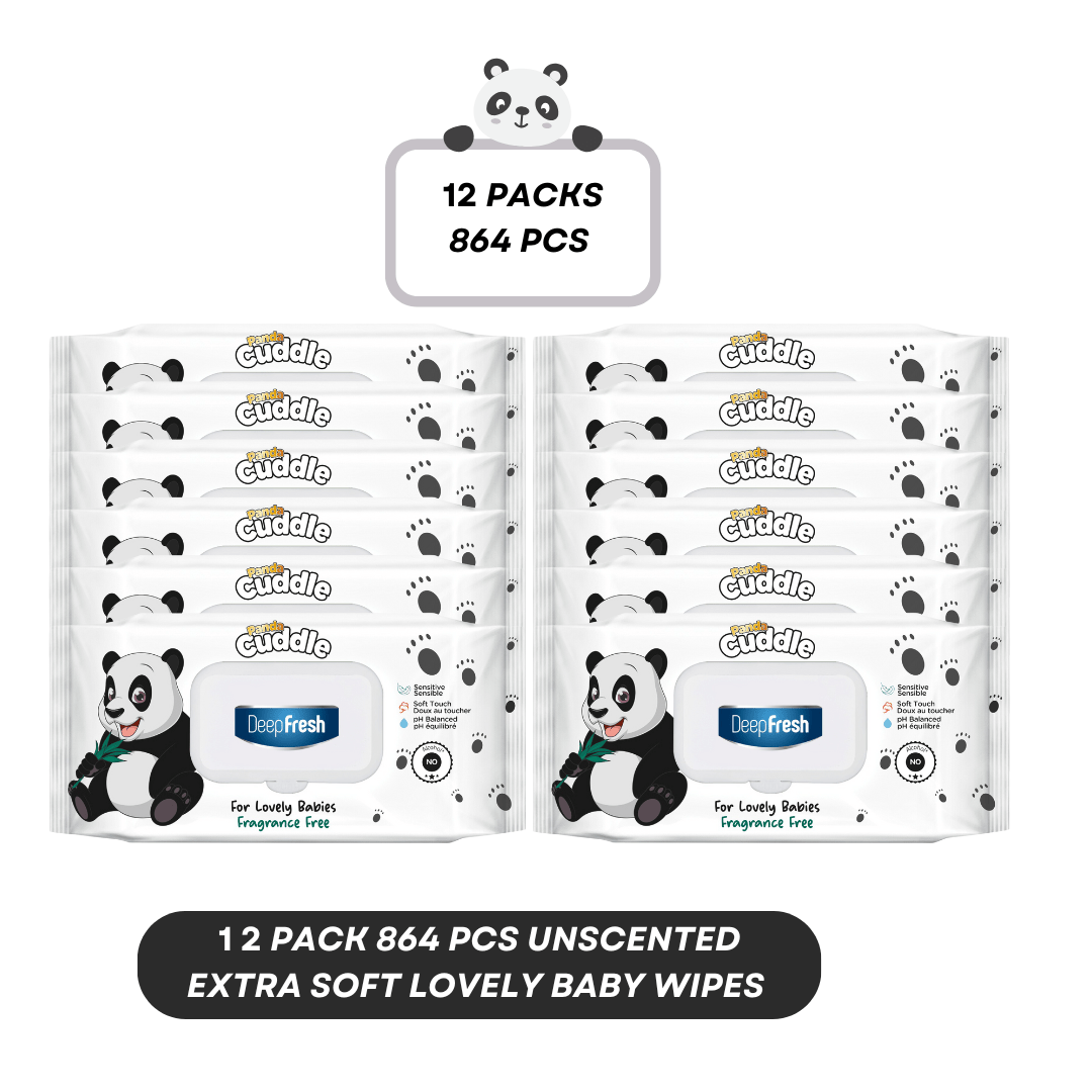PANDA CUDDLE 72/864/1782pcs, Deep Fresh Extra Soft Unscented Baby Wipes, Alcohol-Free, pH Balanced, Hypoallergenic and Paraben-Free PACK OF 1/12 AND 24