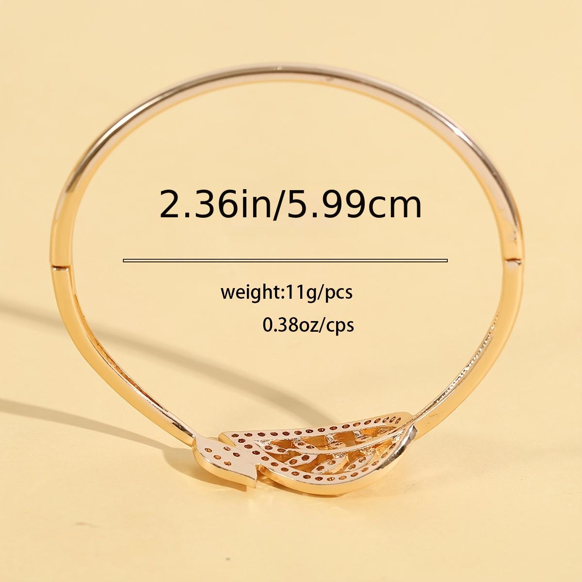 Leaf Shape Shiny Bangle Inlaid Rhinestones 14K Plated Alloy Bangle Bracelet For Women Daily Wear
