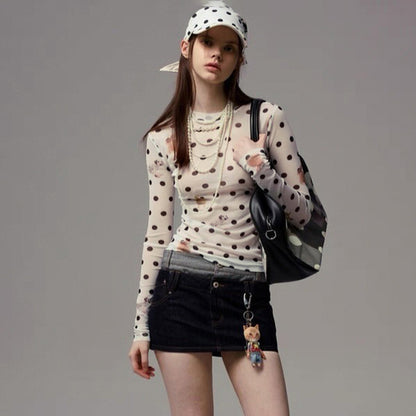 Versatile Animal And PolkaDot Printed Cropped LongSleeve Top With A Defined Waist
